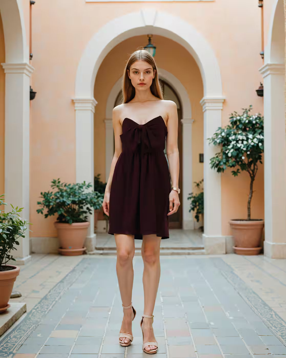 Dressbees Bold Strapless Bow Detail Front Cut-Out A-line Dress