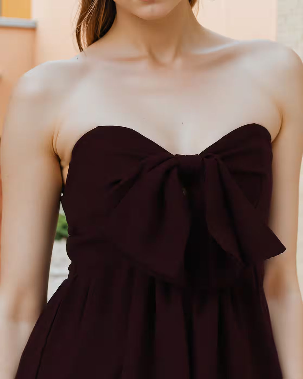 Dressbees Bold Strapless Bow Detail Front Cut-Out A-line Dress