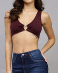 Bold Deep V-Neck Micro Fitted Crop Blouson With Ring Detail