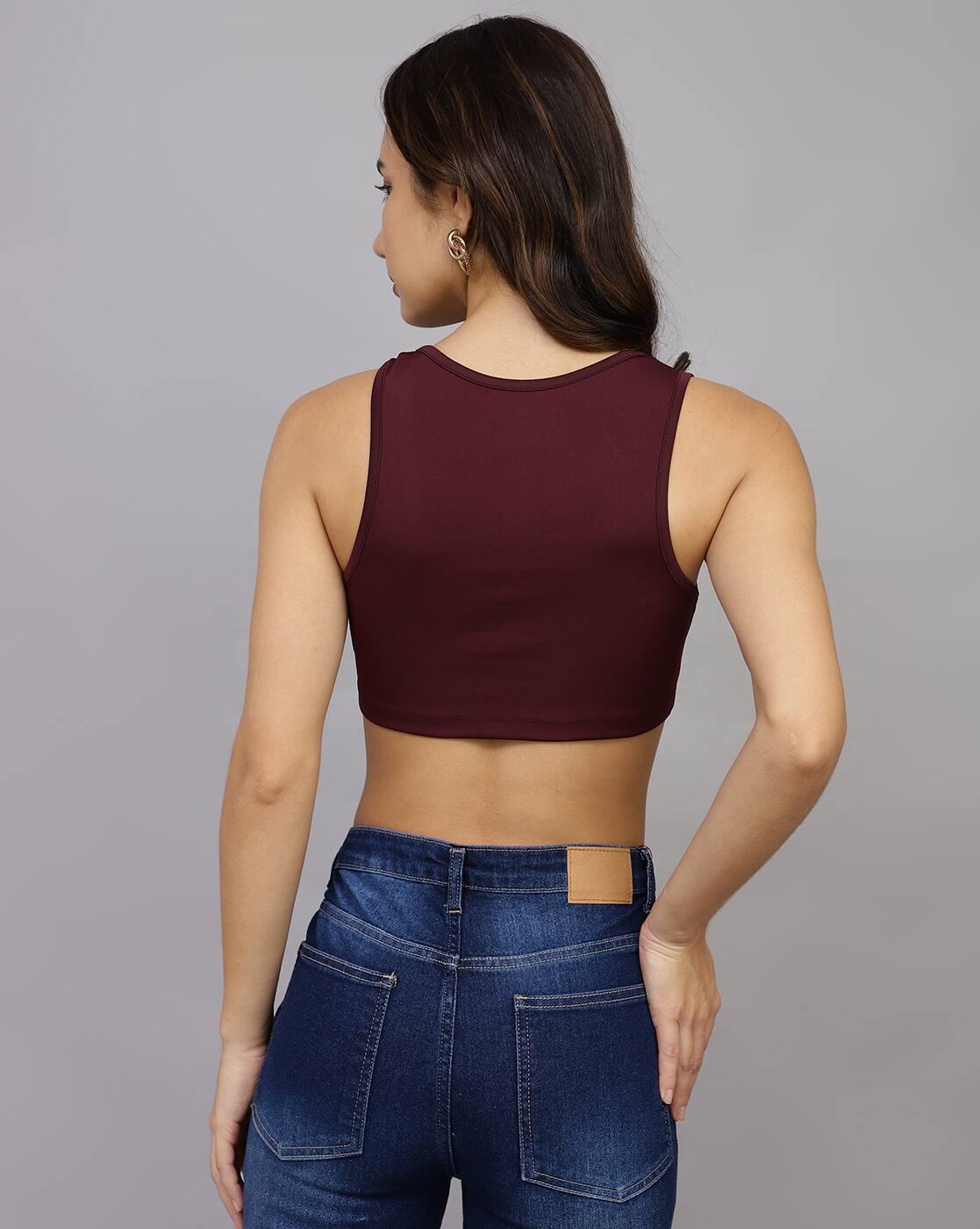 Bold Deep V-Neck Micro Fitted Crop Blouson With Ring Detail