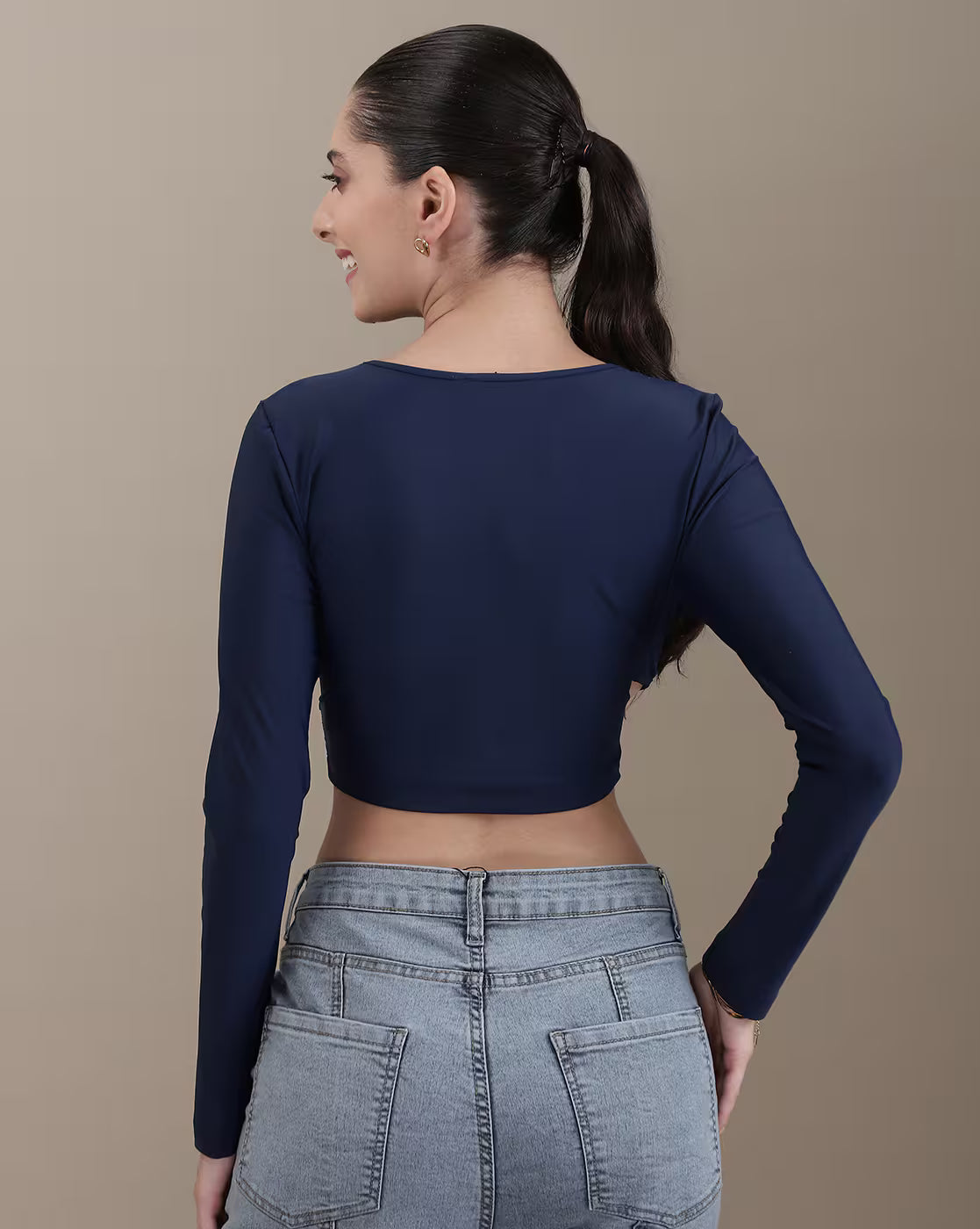 Dressbees Bohemian Fitted Full Sleeve Twisted Front Cut-Out Detail Crop Top