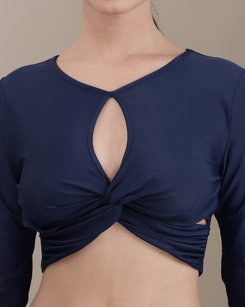 Dressbees Bohemian Fitted Full Sleeve Twisted Front Cut-Out Detail Crop Top