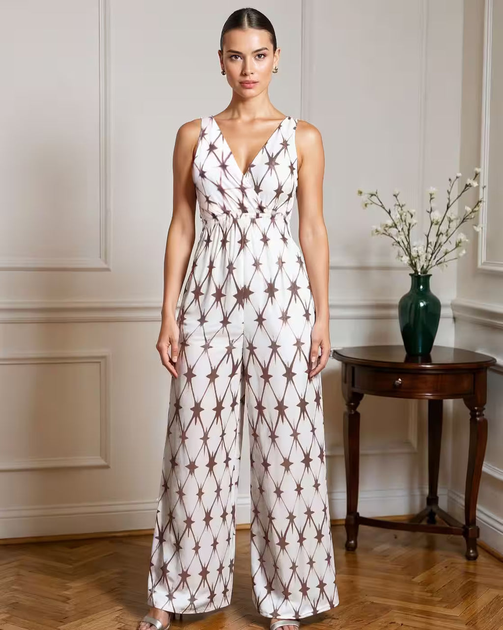 Bohemian Sleeveless Abstract Print Backless Jumpsuit