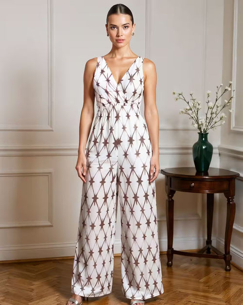 Bohemian Sleeveless Abstract Print Backless Jumpsuit