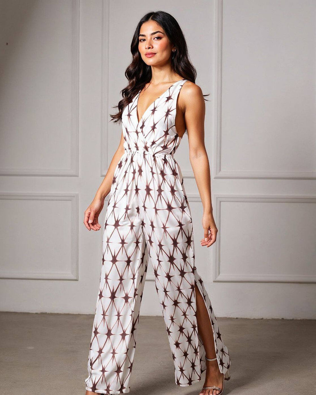 Bohemian Sleeveless Abstract Print Backless Jumpsuit