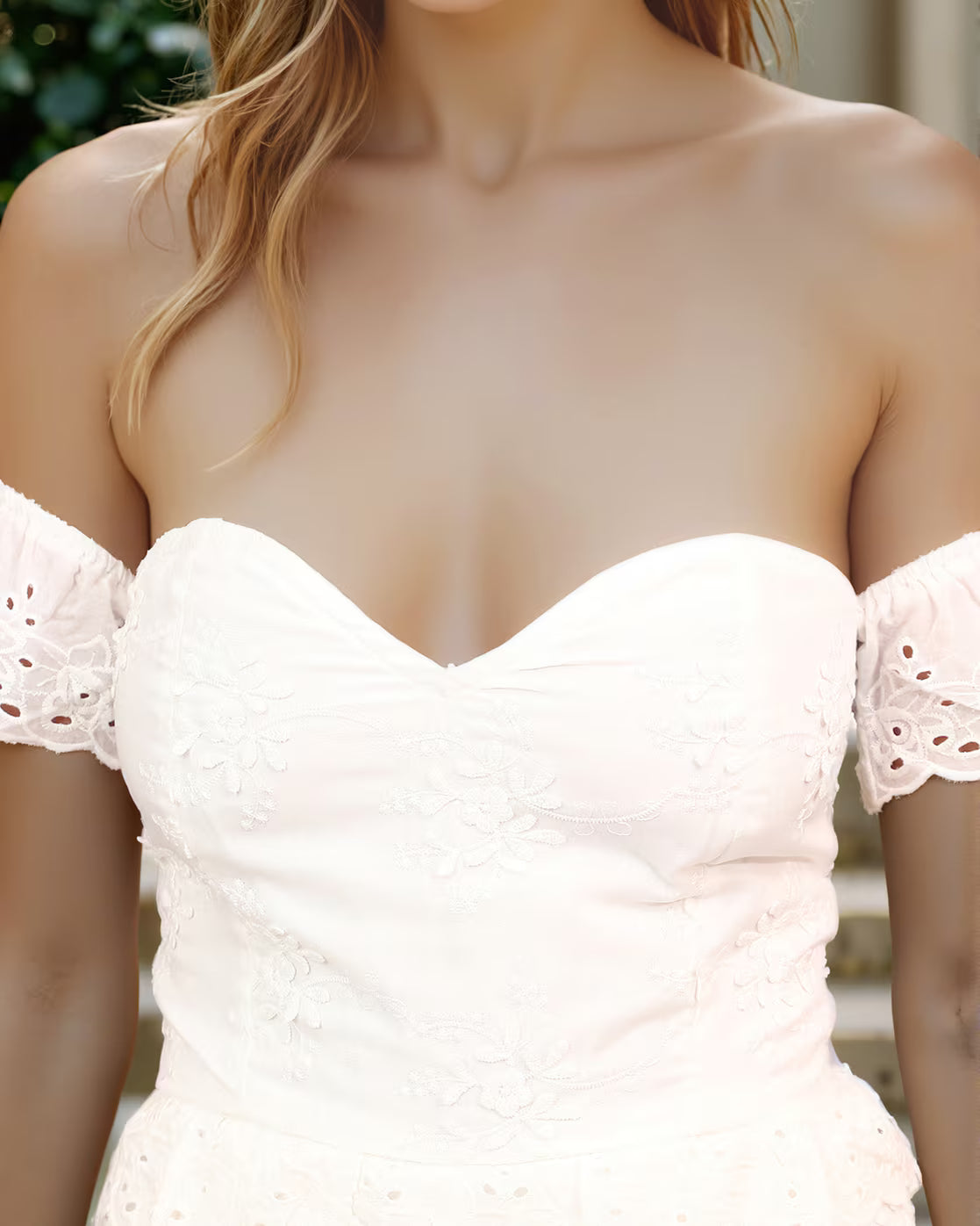 Dressbees Off Shoulder Back Lace-Up Eyelet Playsuit