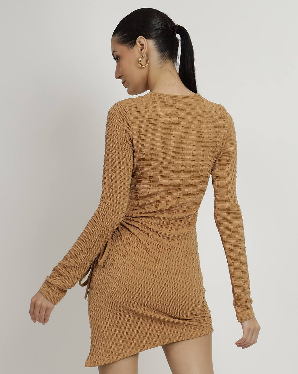 Full Sleeve Cut-Out Waist Tie-Up Bodycon Dress