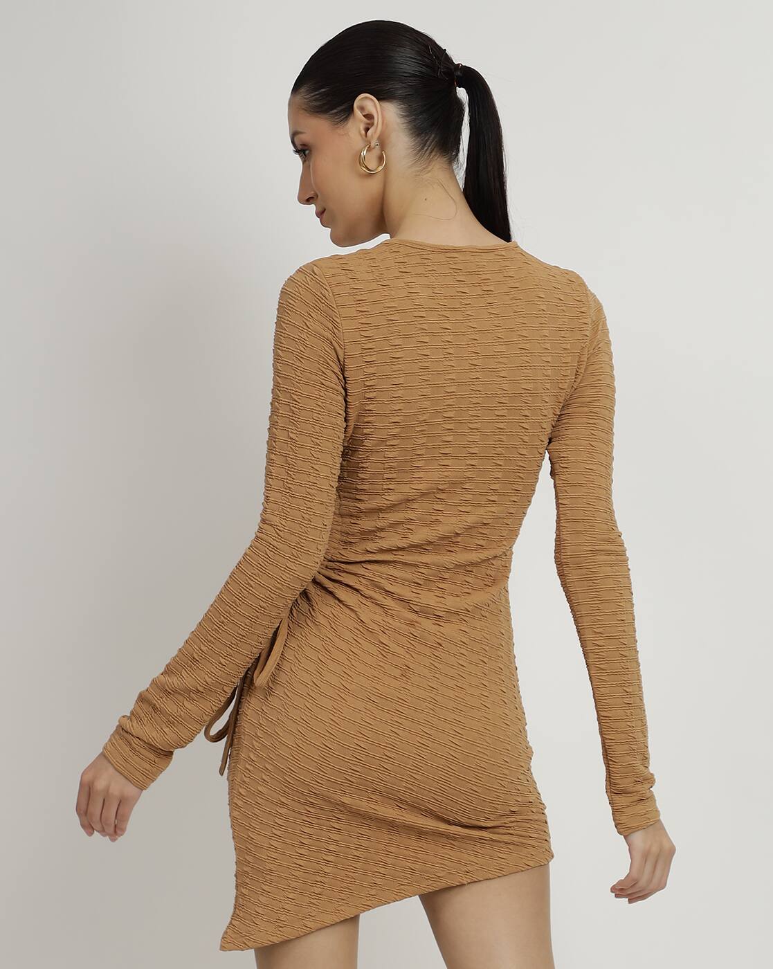Full Sleeve Cut-Out Waist Tie-Up Bodycon Dress