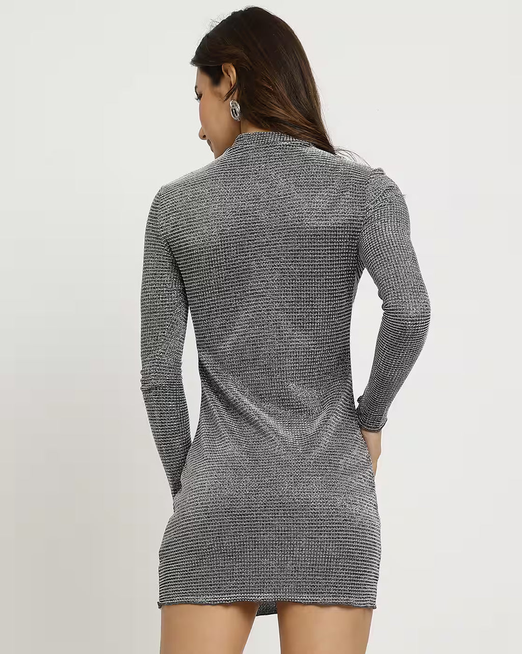 Dressbees Party Full Sleeve Textured Shimmer Bodycon Mini Dress