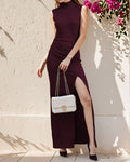 High Neck Sleeveless Ruched Bodycon Dress