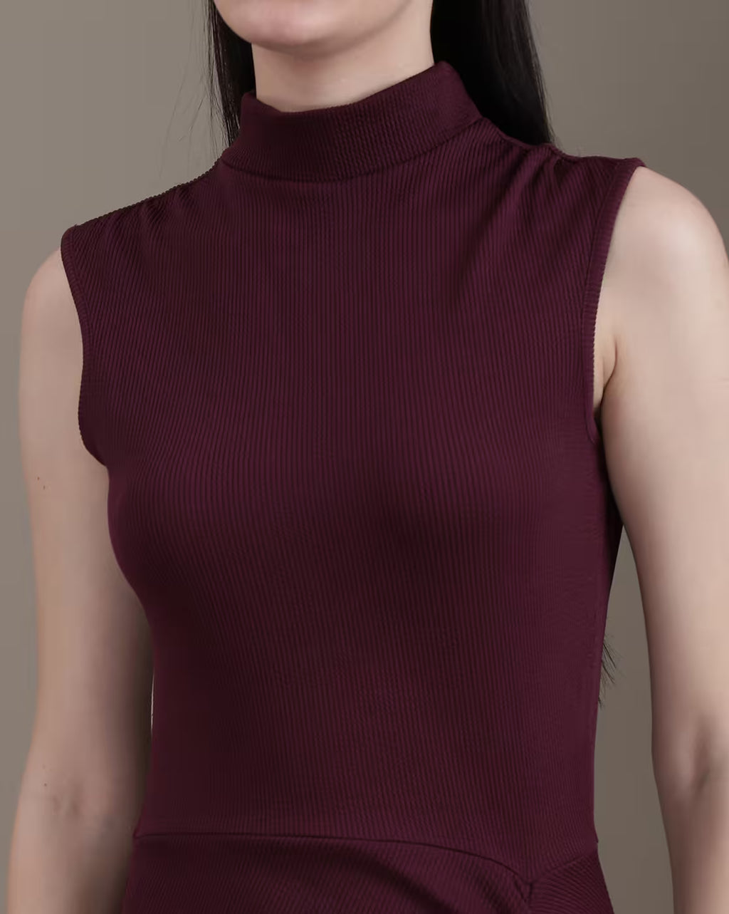 High Neck Sleeveless Ruched Bodycon Dress