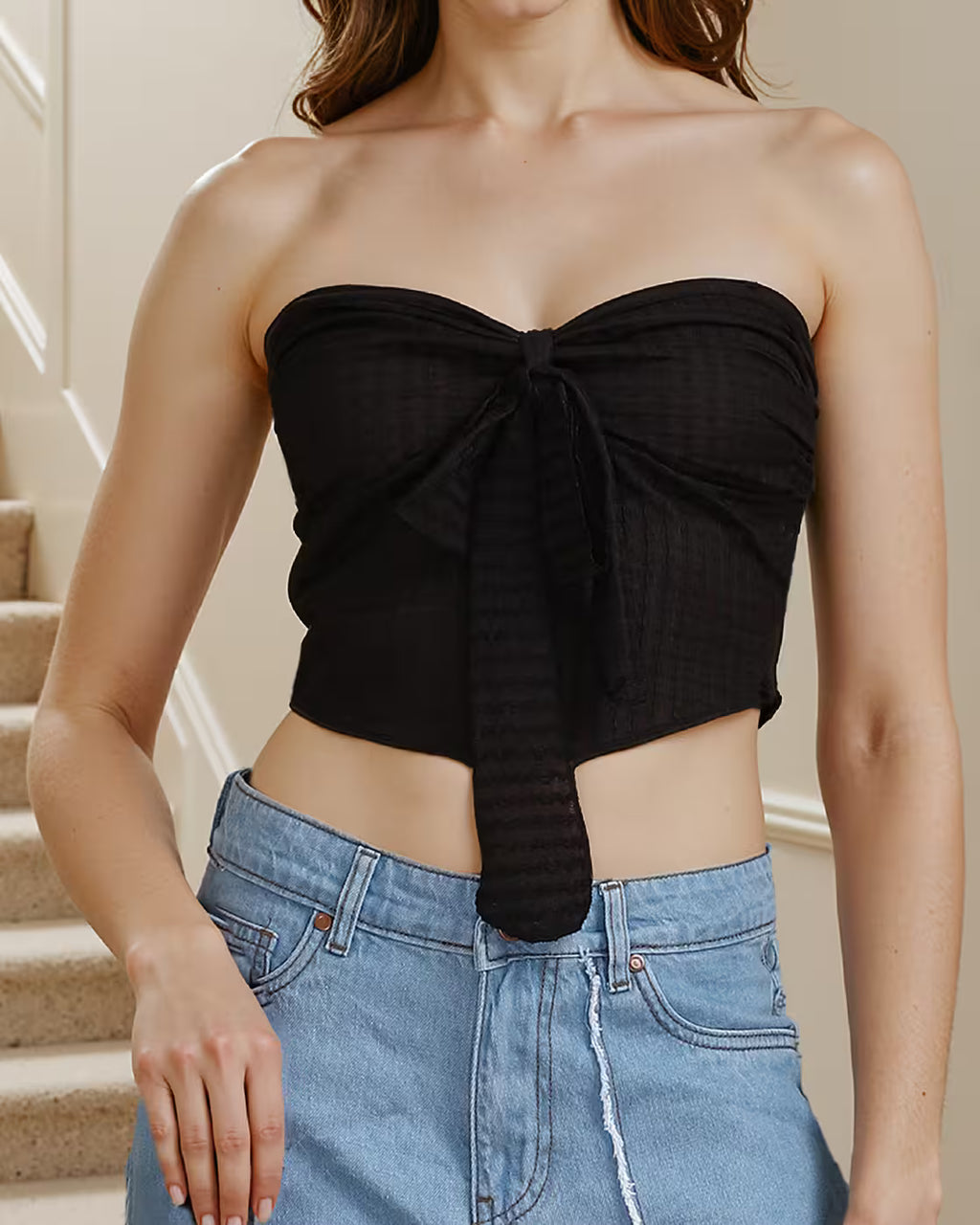 Halter Neck Back Tie-Up Detail Crop Corset Top
