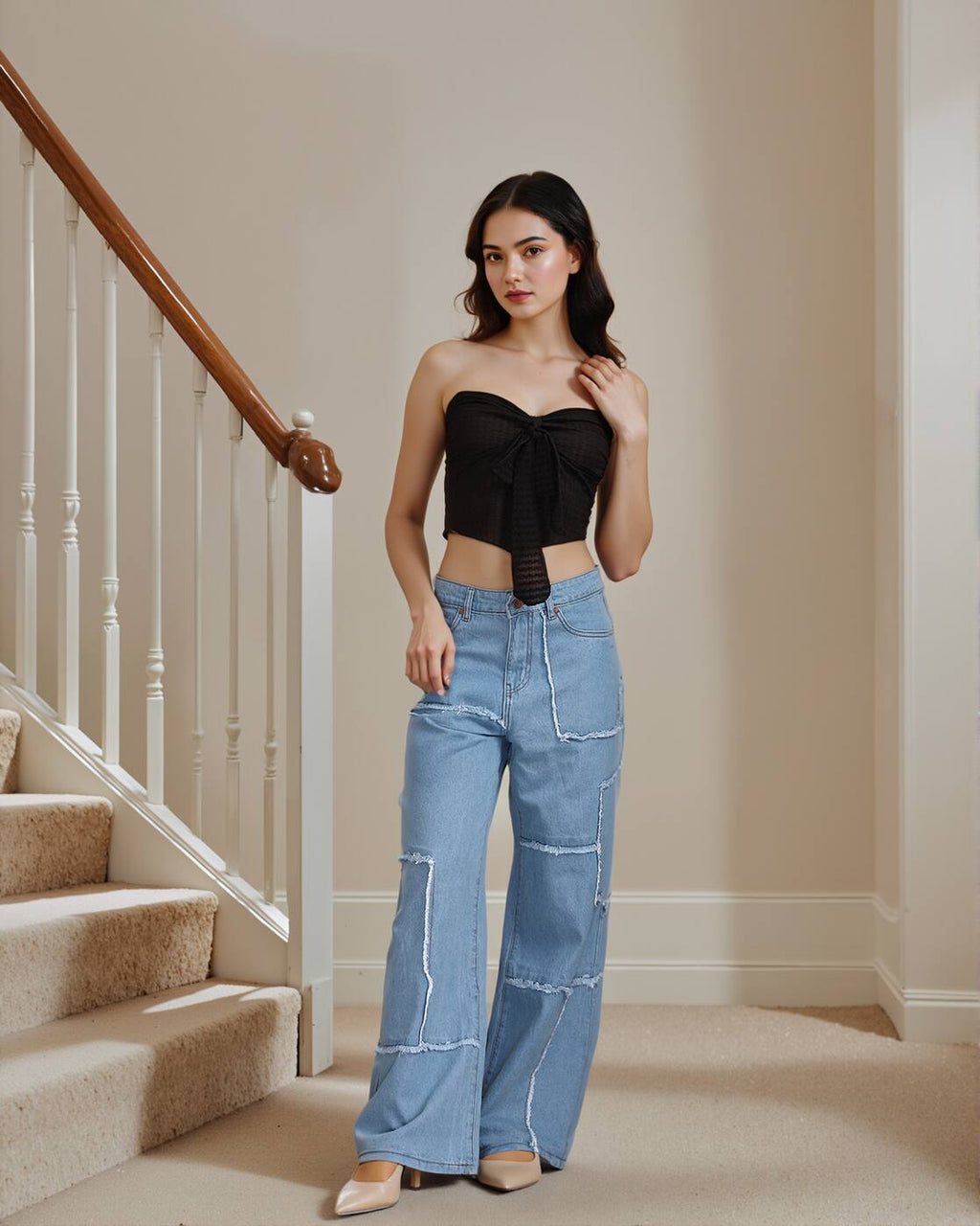 Halter Neck Back Tie-Up Detail Crop Corset Top