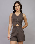 Sleeveless Textured Crop Waistcoat with Shorts