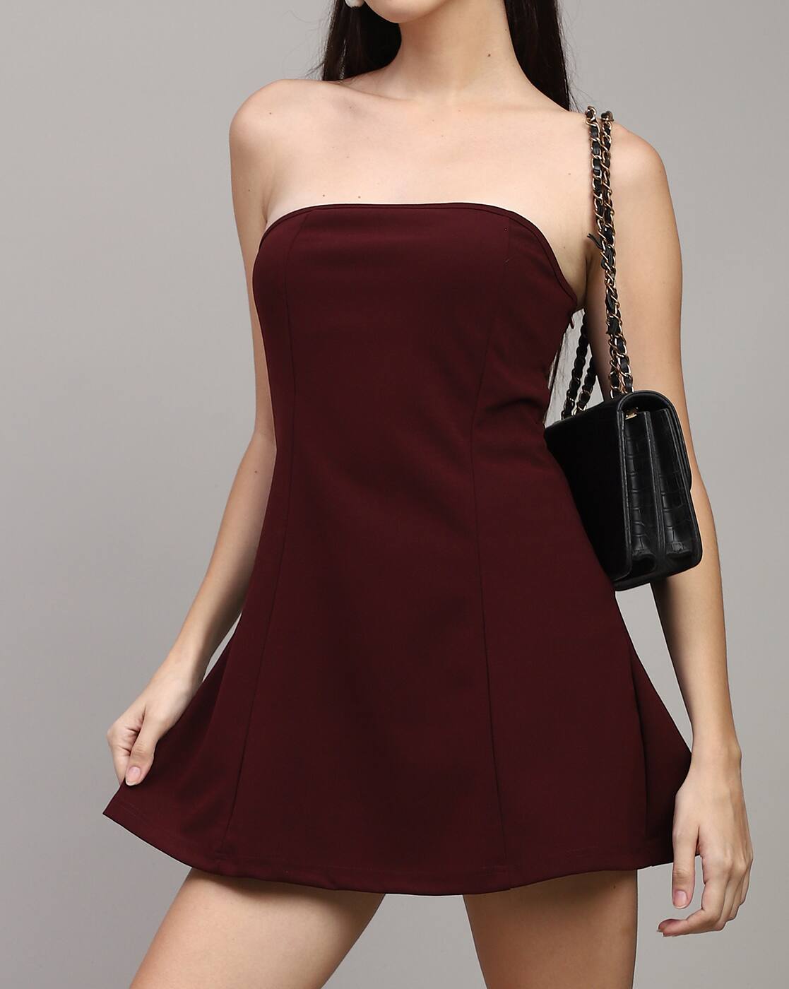 Party Strapless Side Panelled Mini A-Line Dress