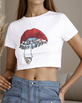 Fitted Short Sleeve Graphic Chest Print Crop Crew Tshirt