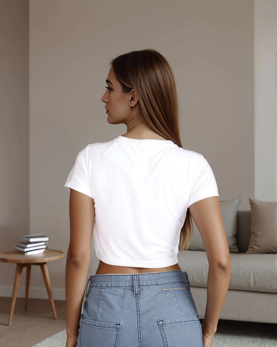 Fitted Short Sleeve Graphic Chest Print Crop Crew Tshirt