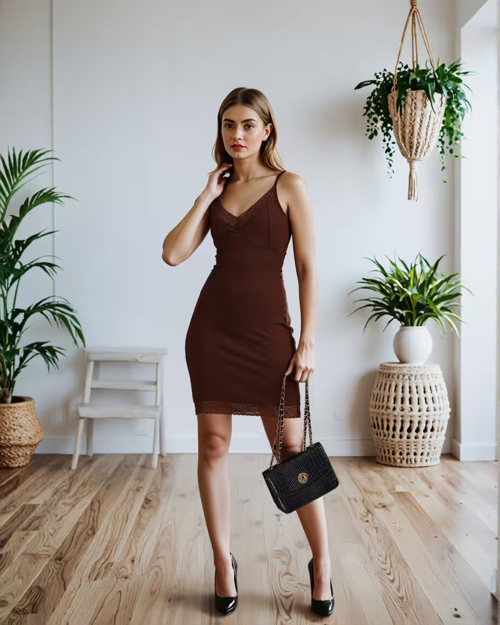 Spaghetti Strap Lace Trim Mini Bodycon Dress