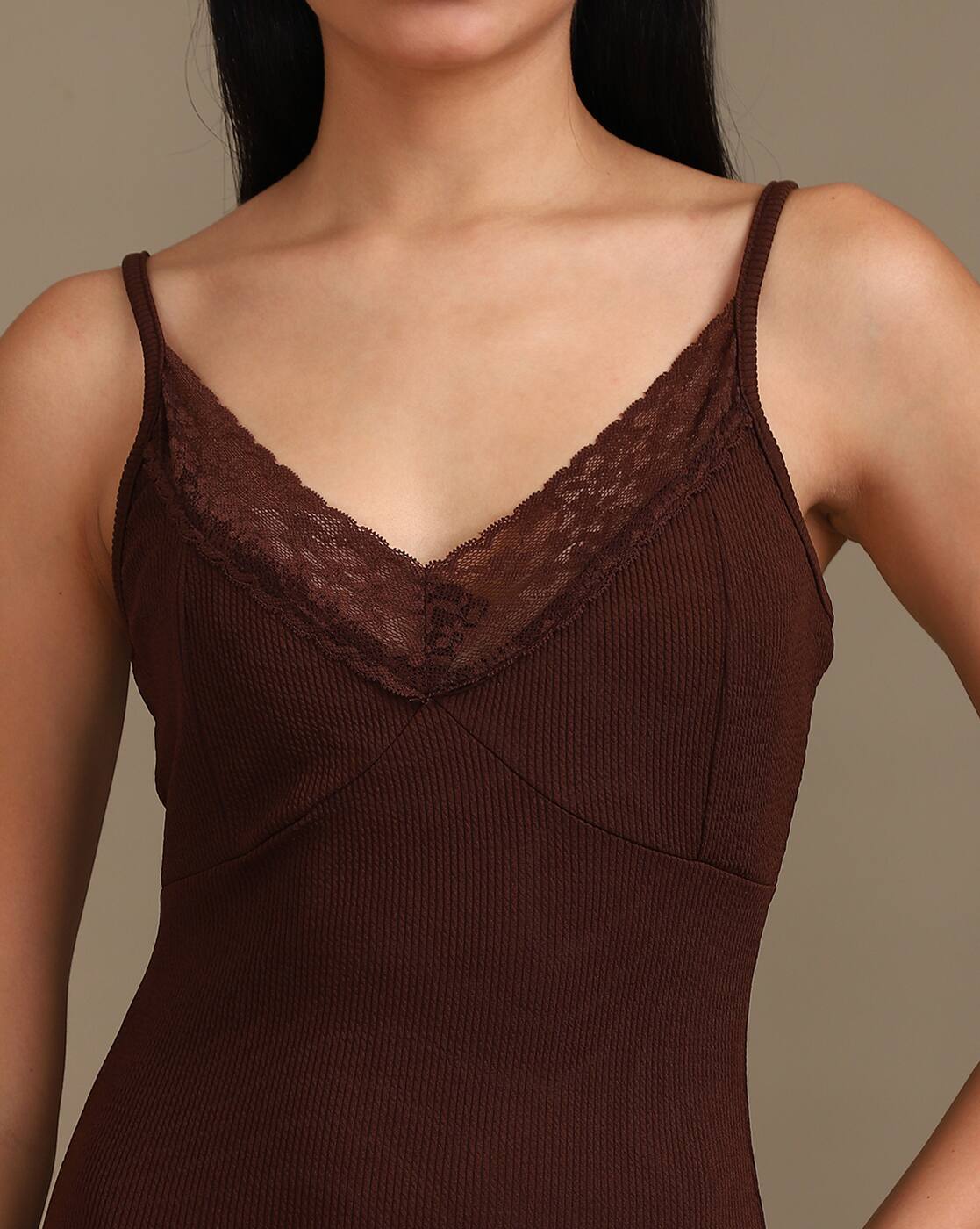 Spaghetti Strap Lace Trim Mini Bodycon Dress