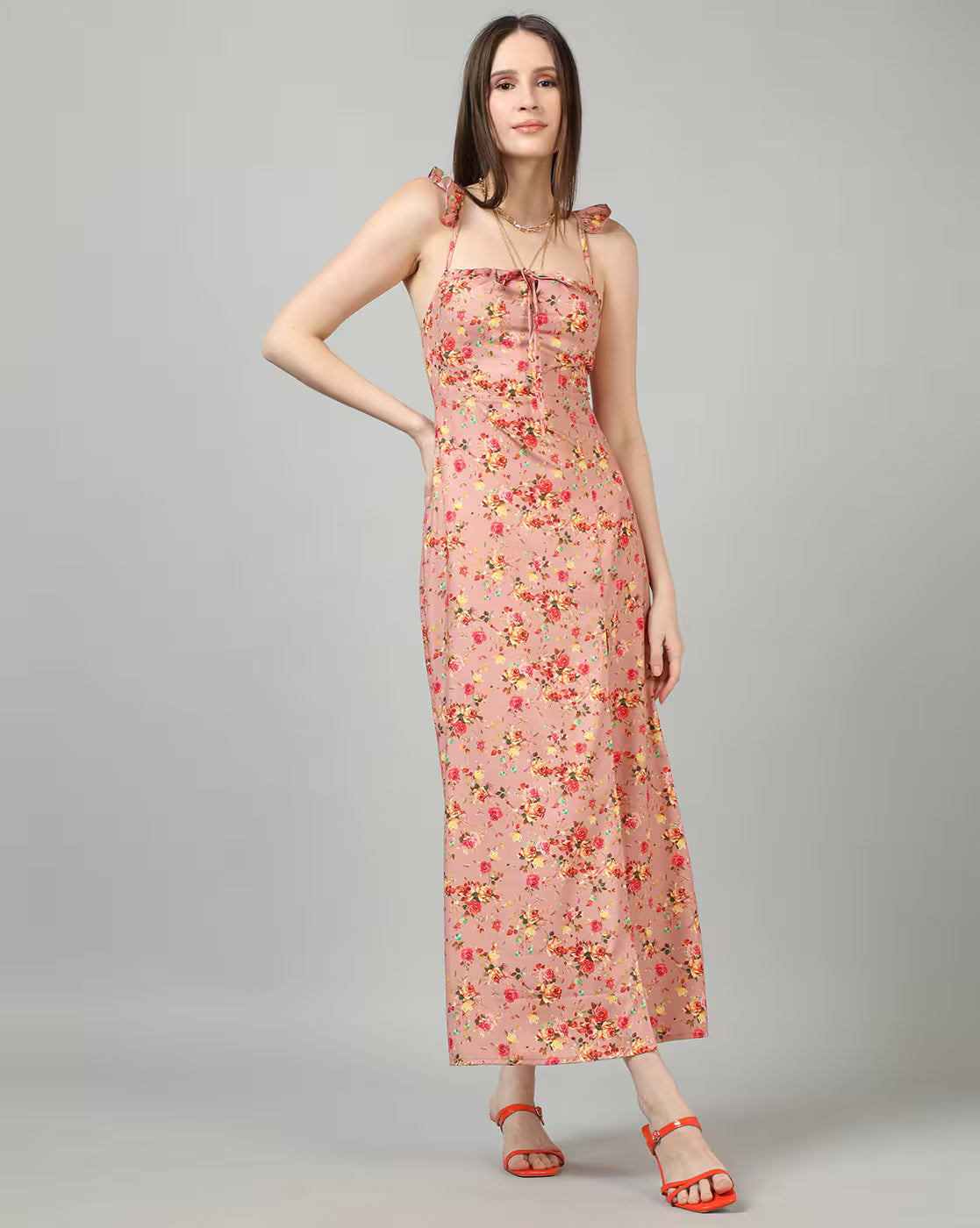 Cute Spaghetti Strap Floral Print Sheath Dress