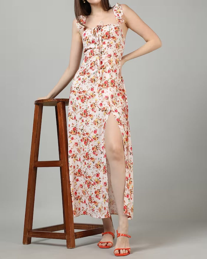 Cute Spaghetti Strap Floral Print Sheath Dress