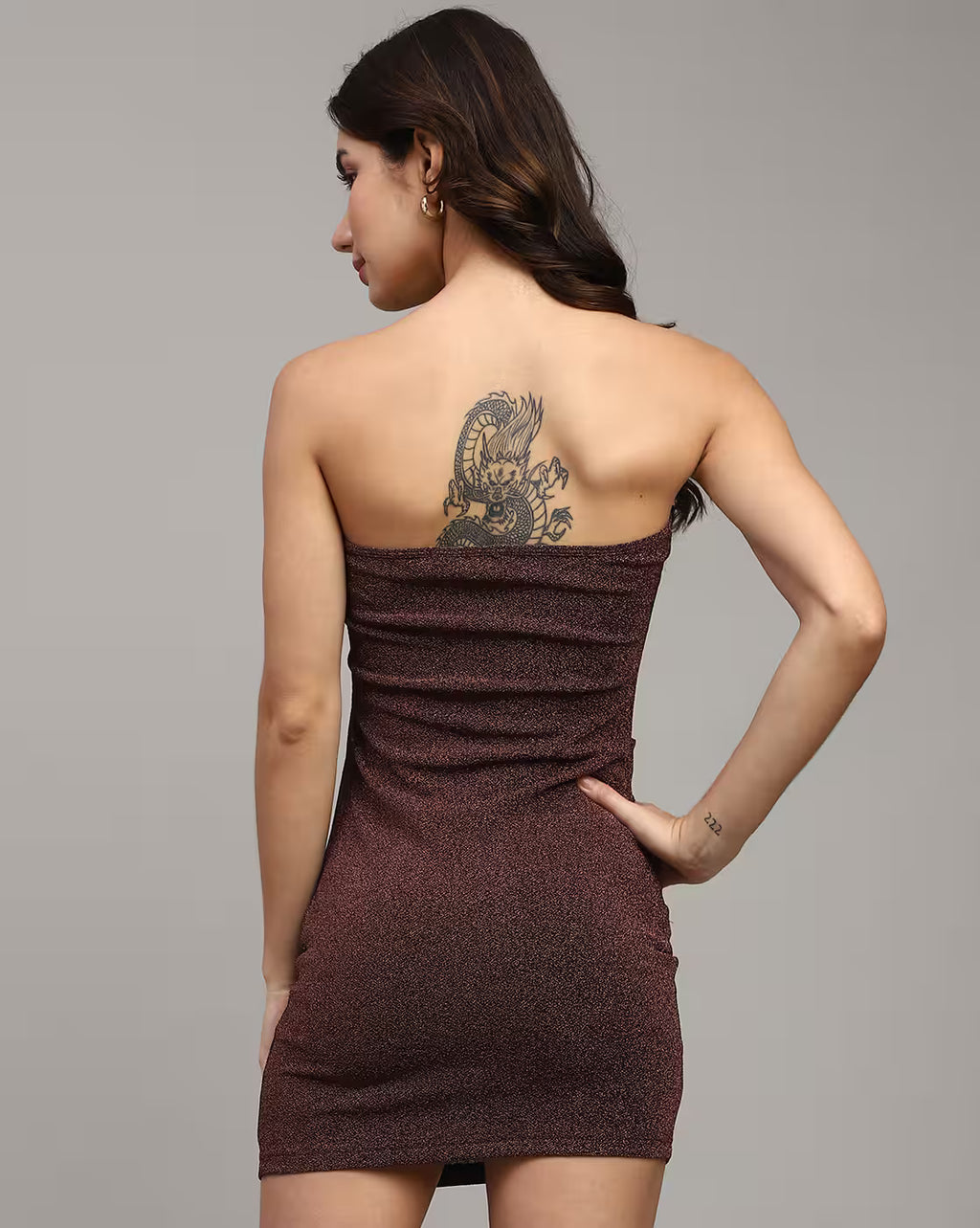 Dressbees Party Strapless Ruched Shimmer Mini Bodycon Dress