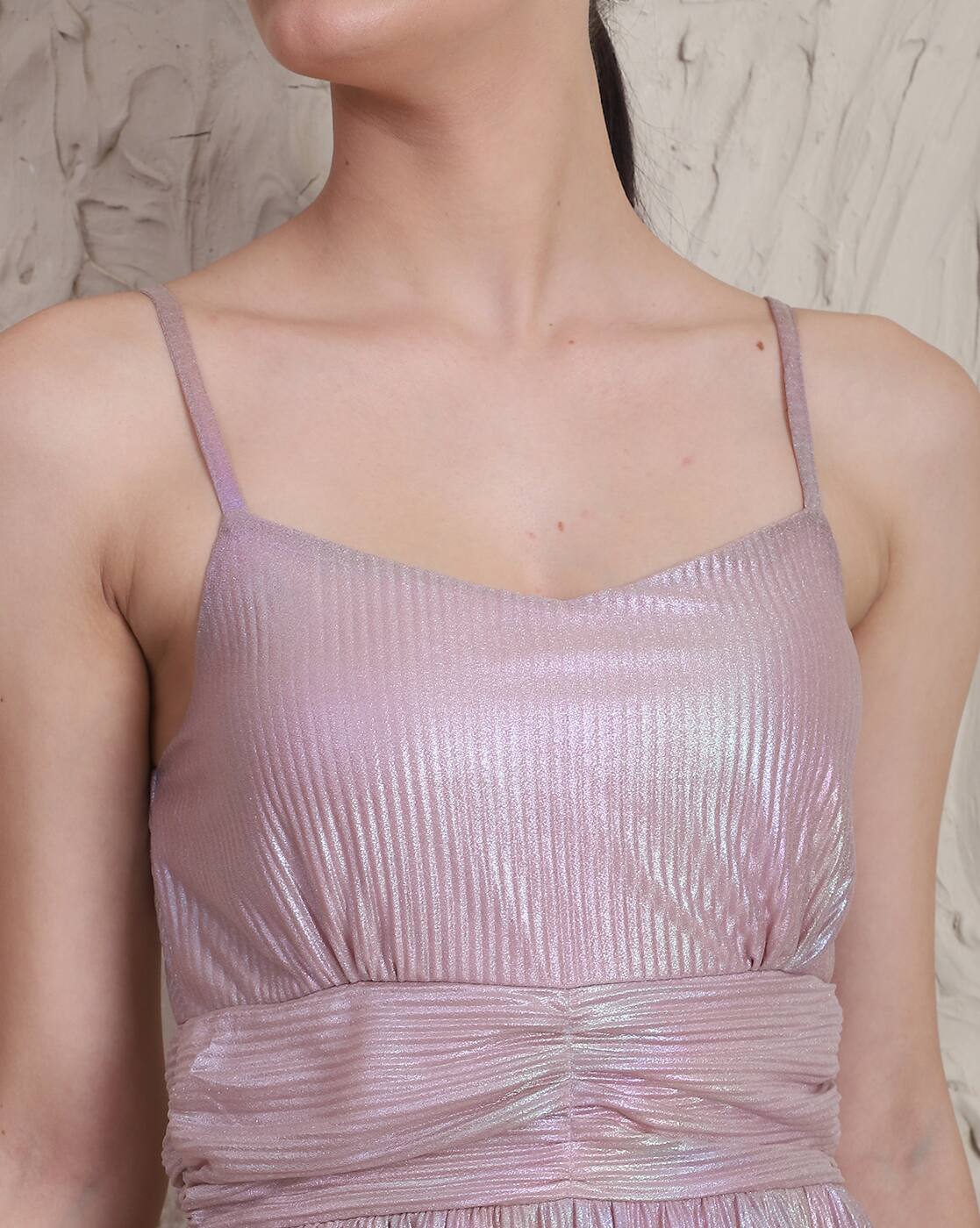 spaghetti straps ruched mini tiered dress