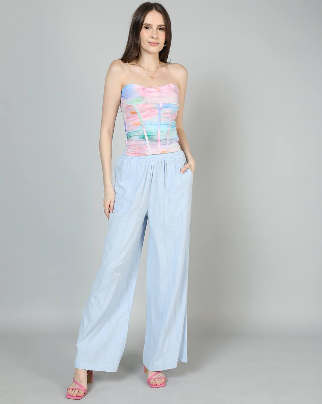 Medium Length Strapless Tie And Dye Fitted Corset Top