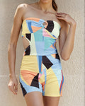 Strapless Side Cut-Out Geometric Print Playsuit