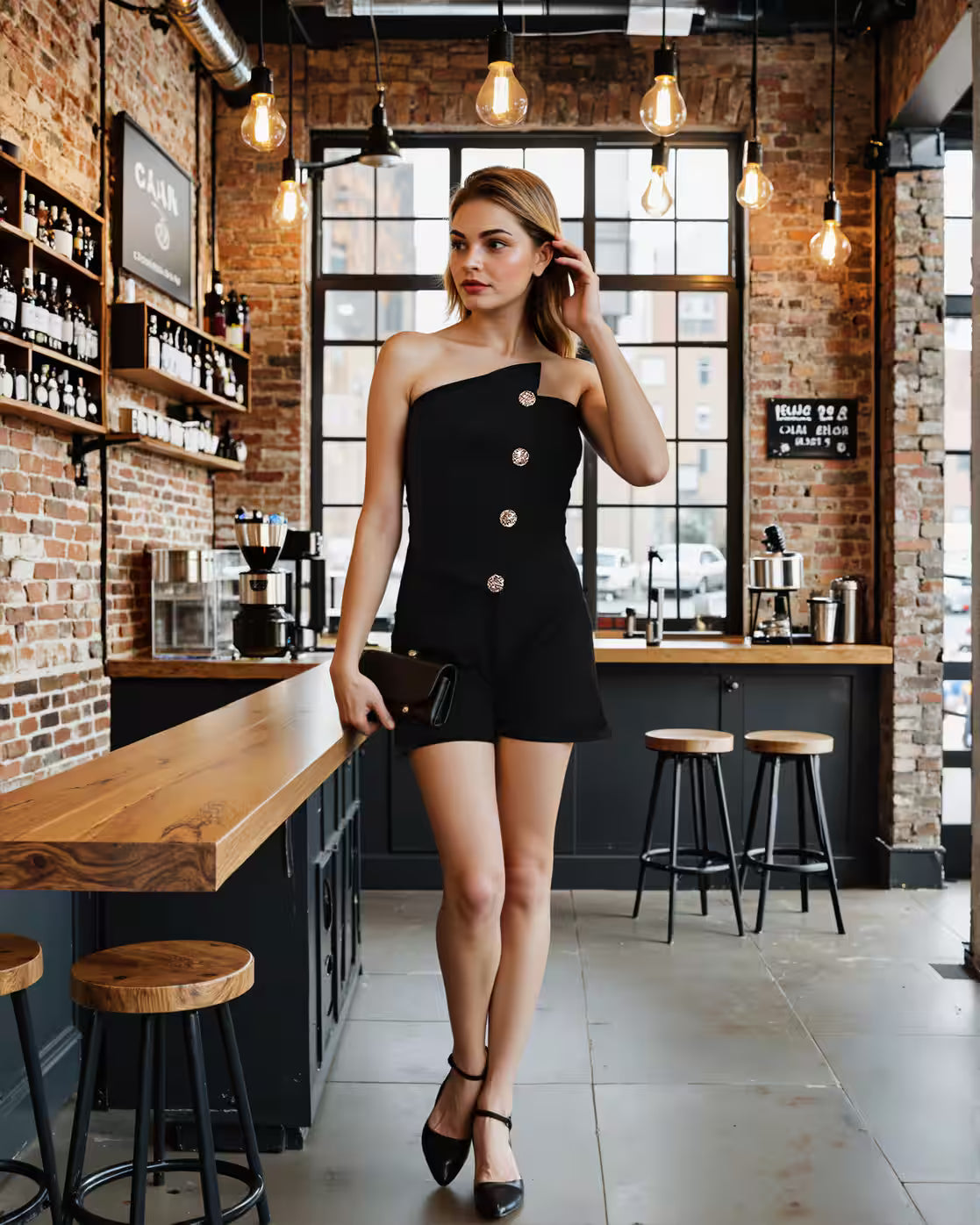 trapless Overlay Button Detail Textured Playsuit