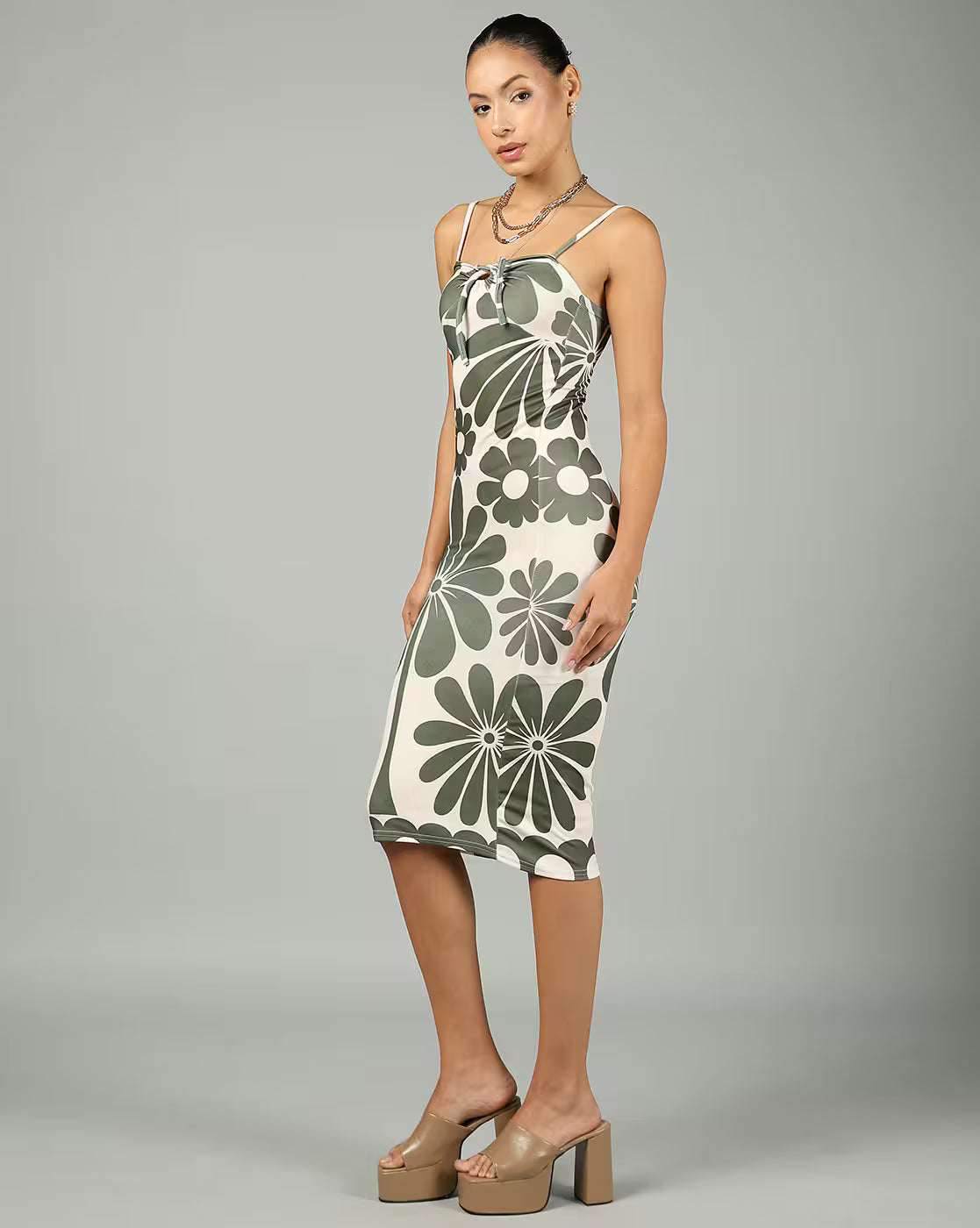 spaghetti strap midi floral dress