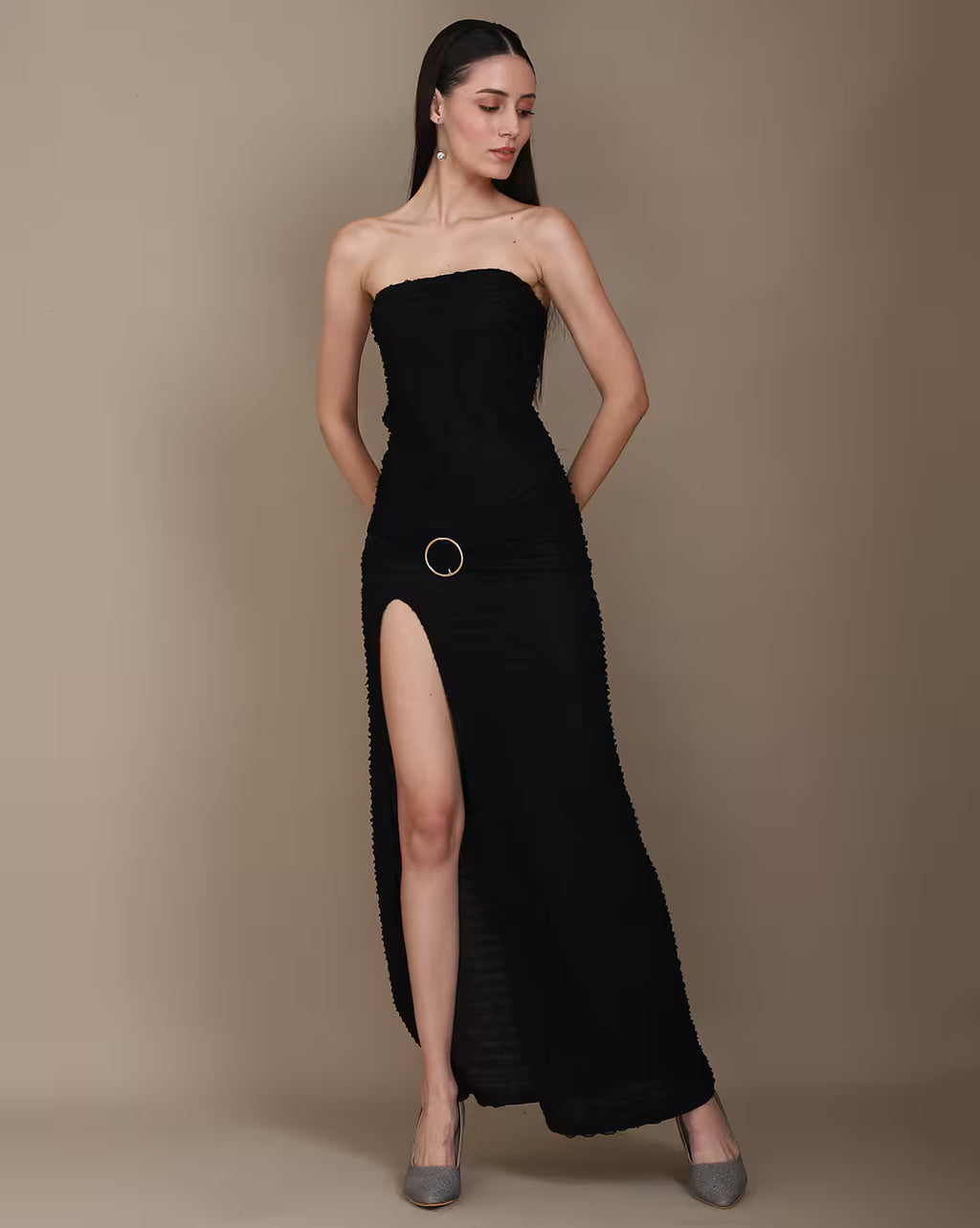 Party Strapless Ring Detail Maxi Sheath Dress