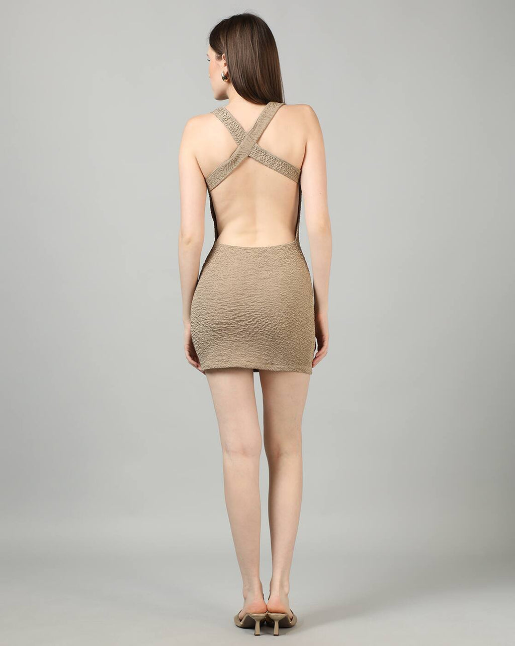Bold Sleeveless Textured Backless Mini Bodycon Dress