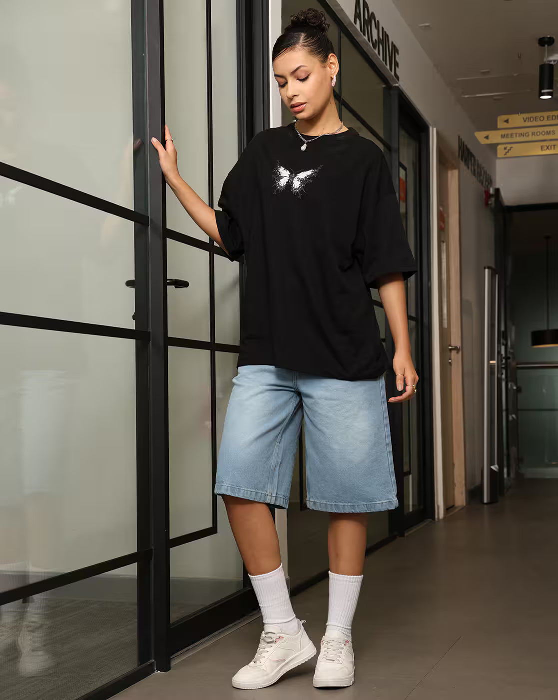 Oversized Fit Drop Shoulder Graphic Back Print Crew Tshirt
