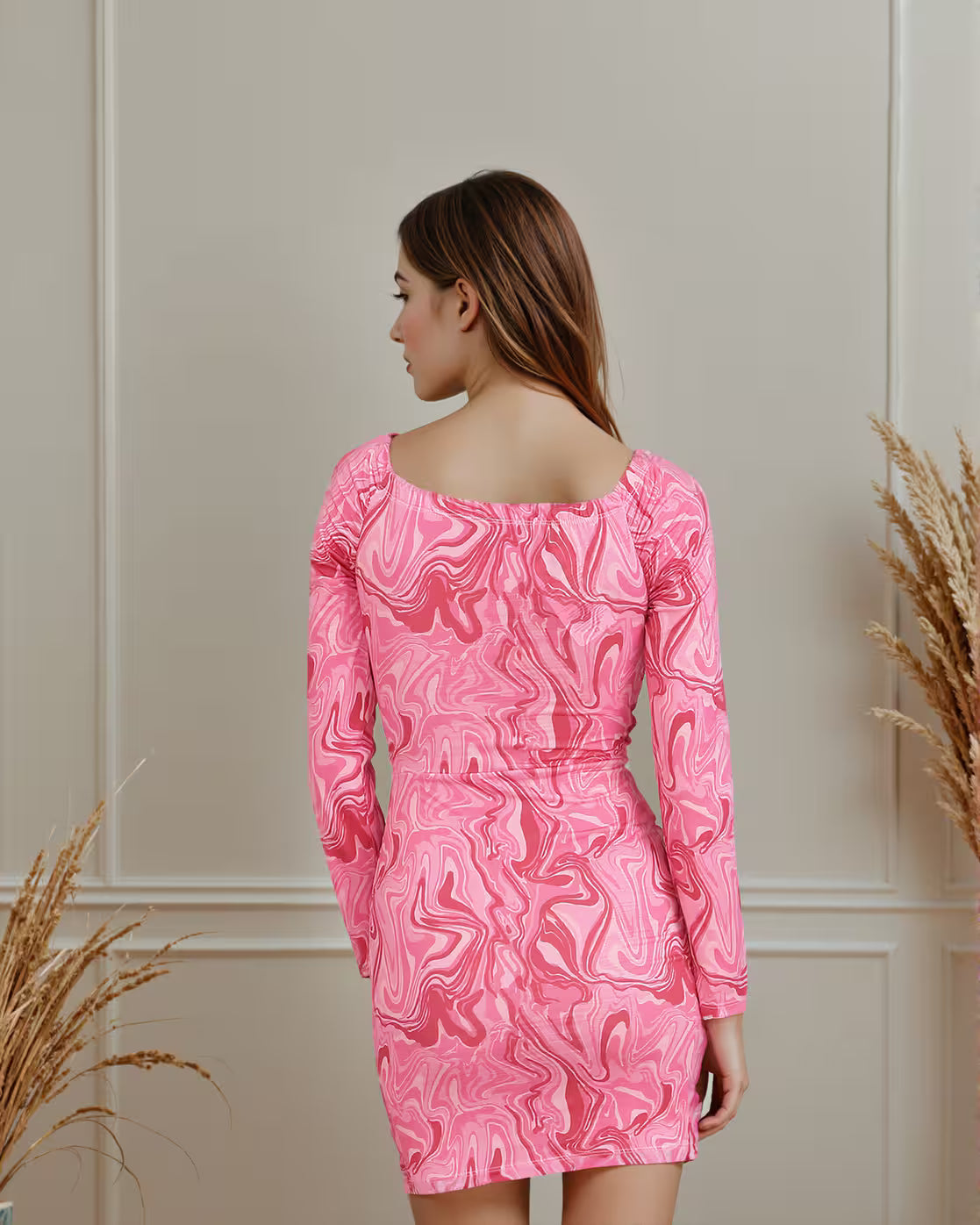 Dressbees Twisted Front Abstract Print Mini Bodycon Dress