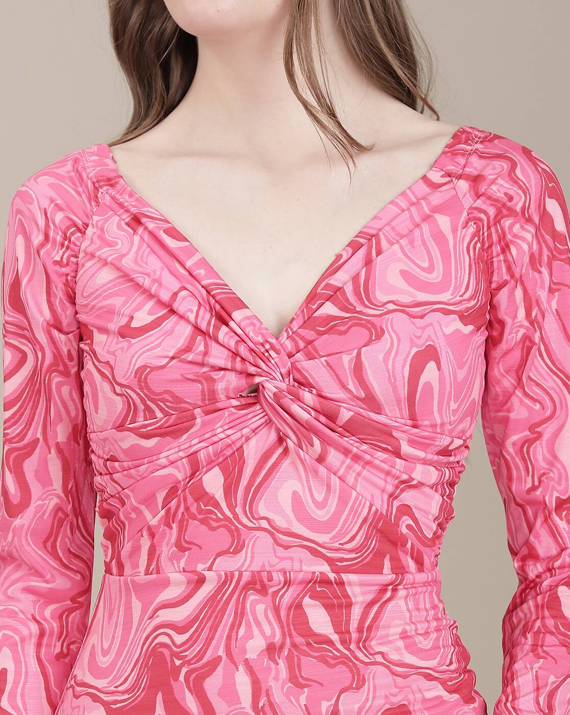 Twisted Front Abstract Print Mini Bodycon Dress