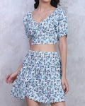 Puff Sleeve Floral Print Top with Tiered Skirt
