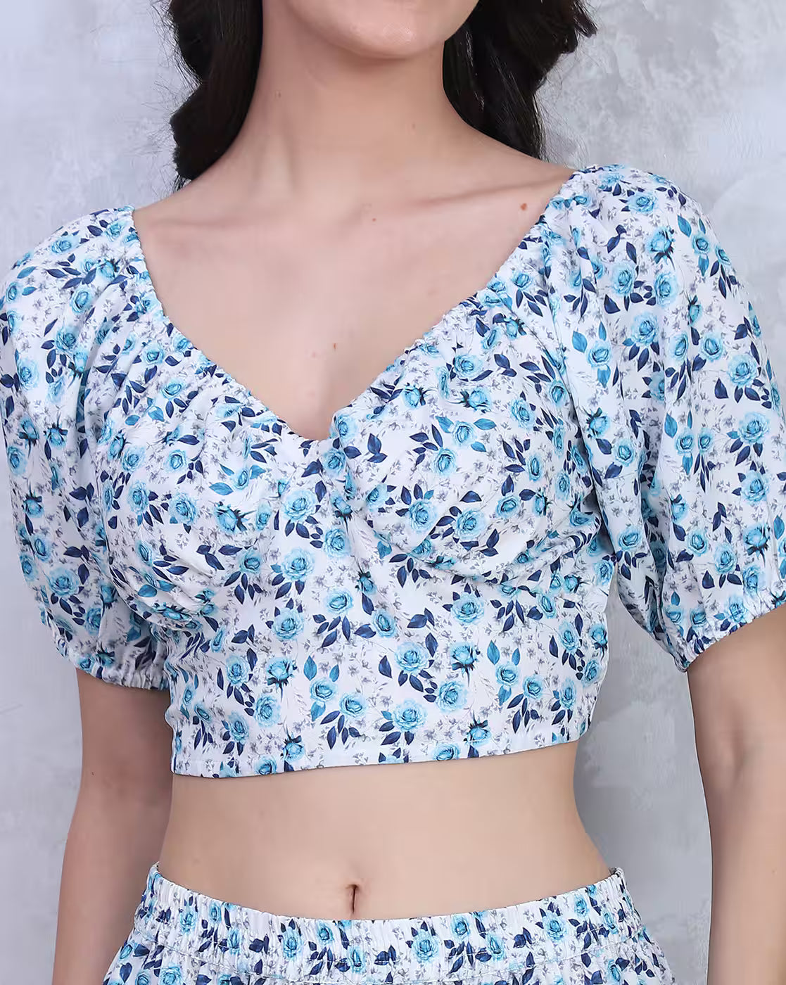 Puff Sleeve Floral Print Top with Tiered Skirt