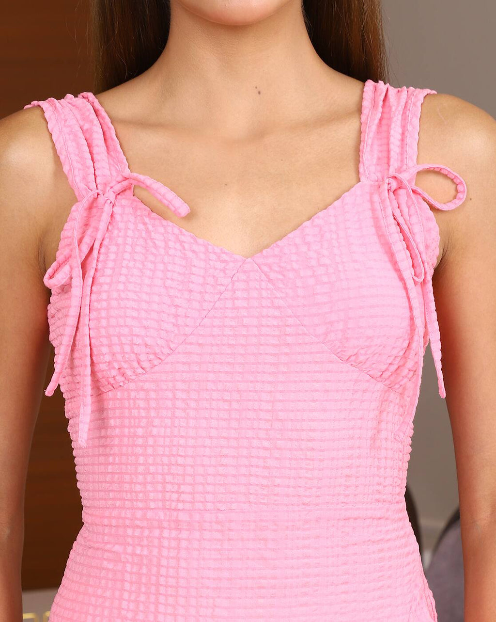 Cute Strappy Sleeve Ruffled Textured Mini A-Line Dress