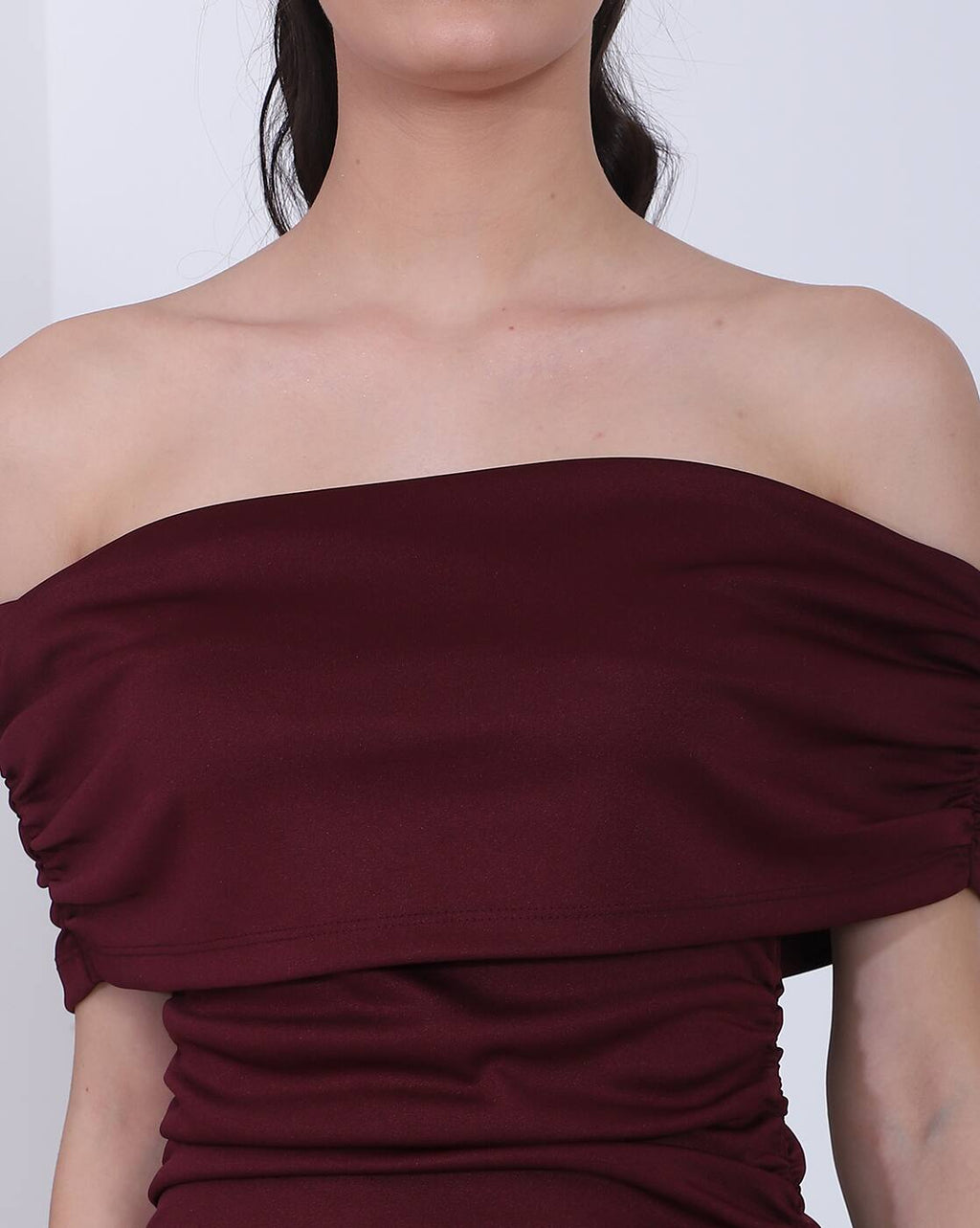 Party Off Shoulder Draped Detail Ruched Mini Bodycon Dress
