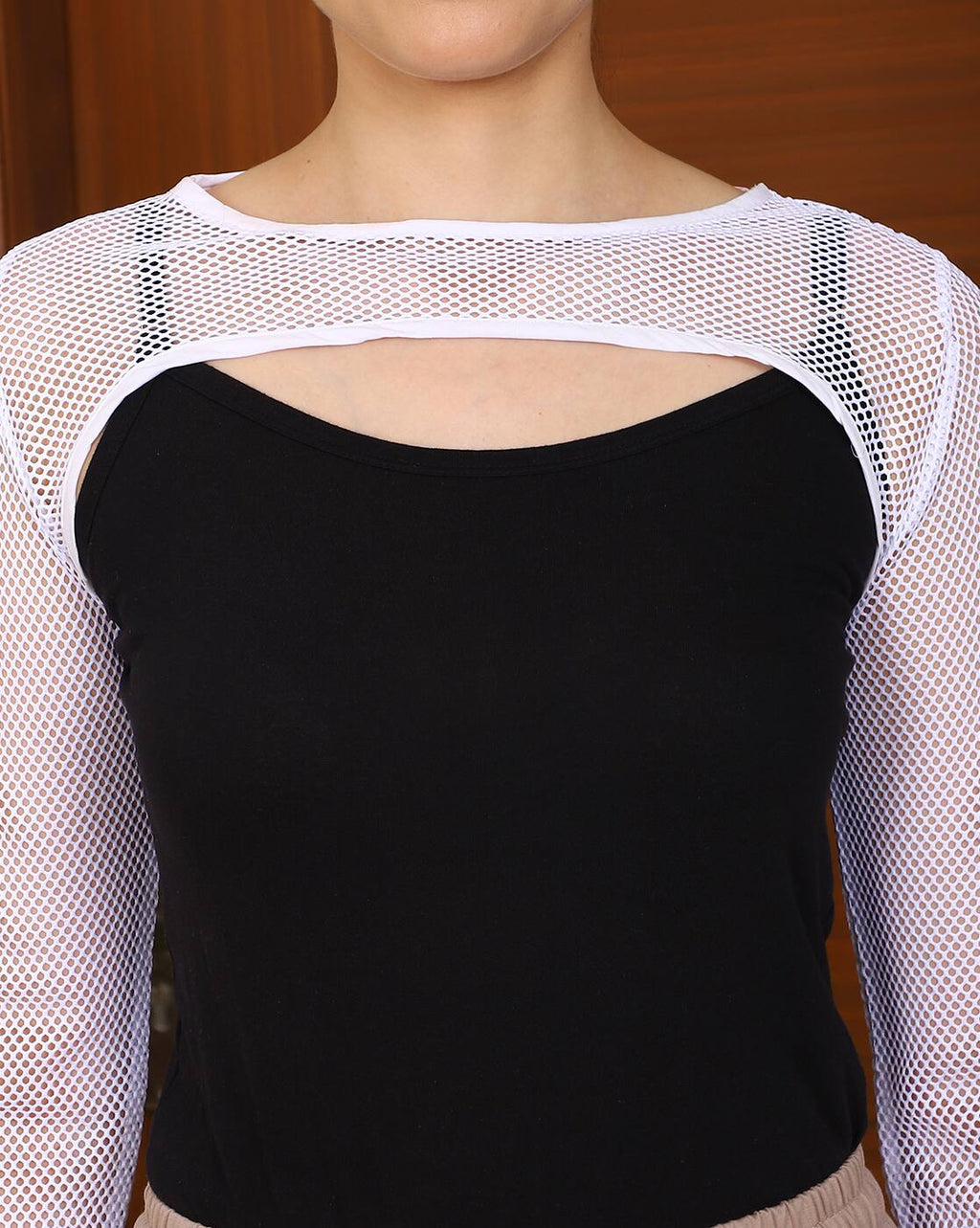 Bold Spaghetti Strap Cami Top with Cut-Out Mesh Overlay