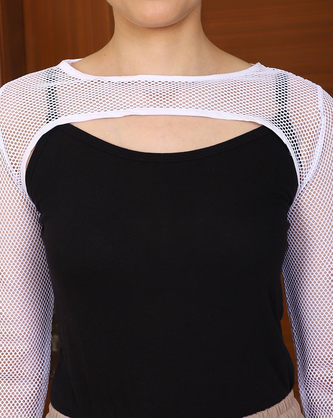 Bold Spaghetti Strap Cami Top with Cut-Out Mesh Overlay