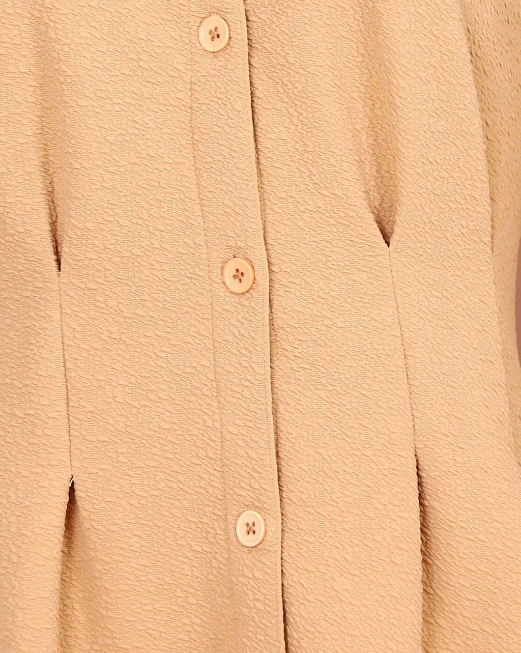 Spread Collar Cuffed Sleeve Pleated Shirt Dress