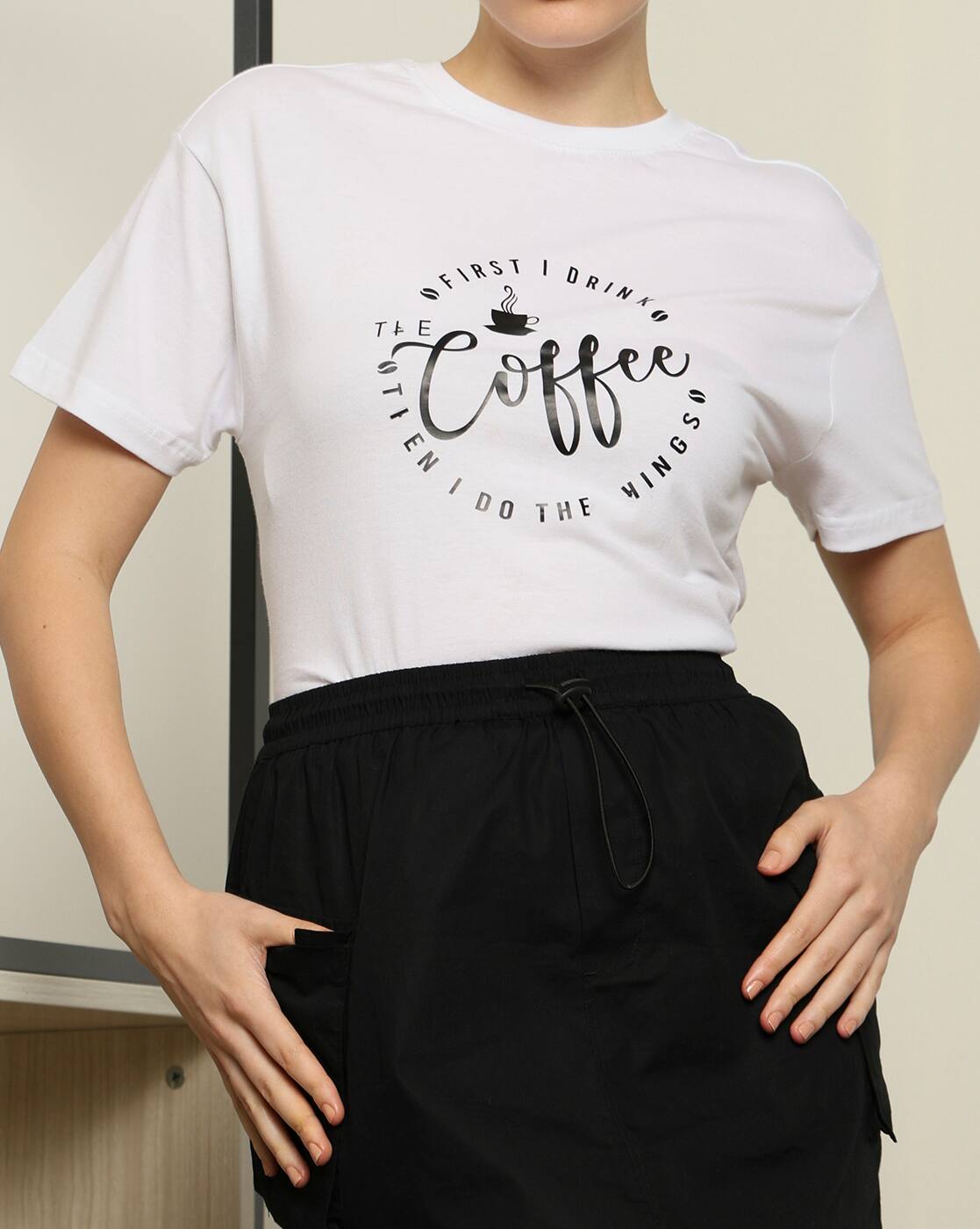 Drop Shoulder Typographic Chest Print Crew Tshirt