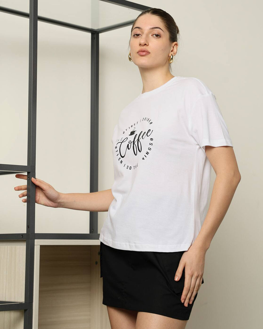 Drop Shoulder Typographic Chest Print Crew Tshirt