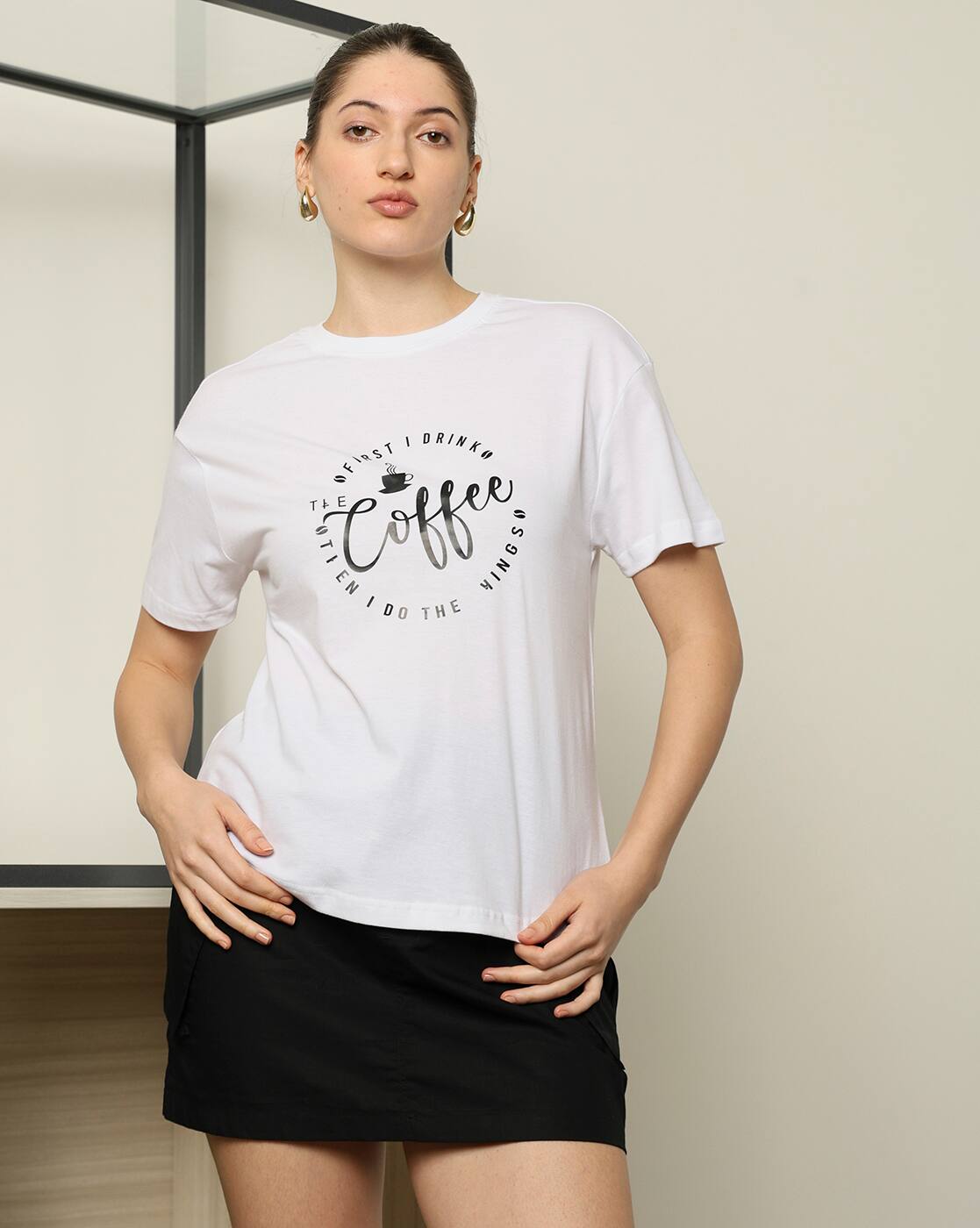 Drop Shoulder Typographic Chest Print Crew Tshirt