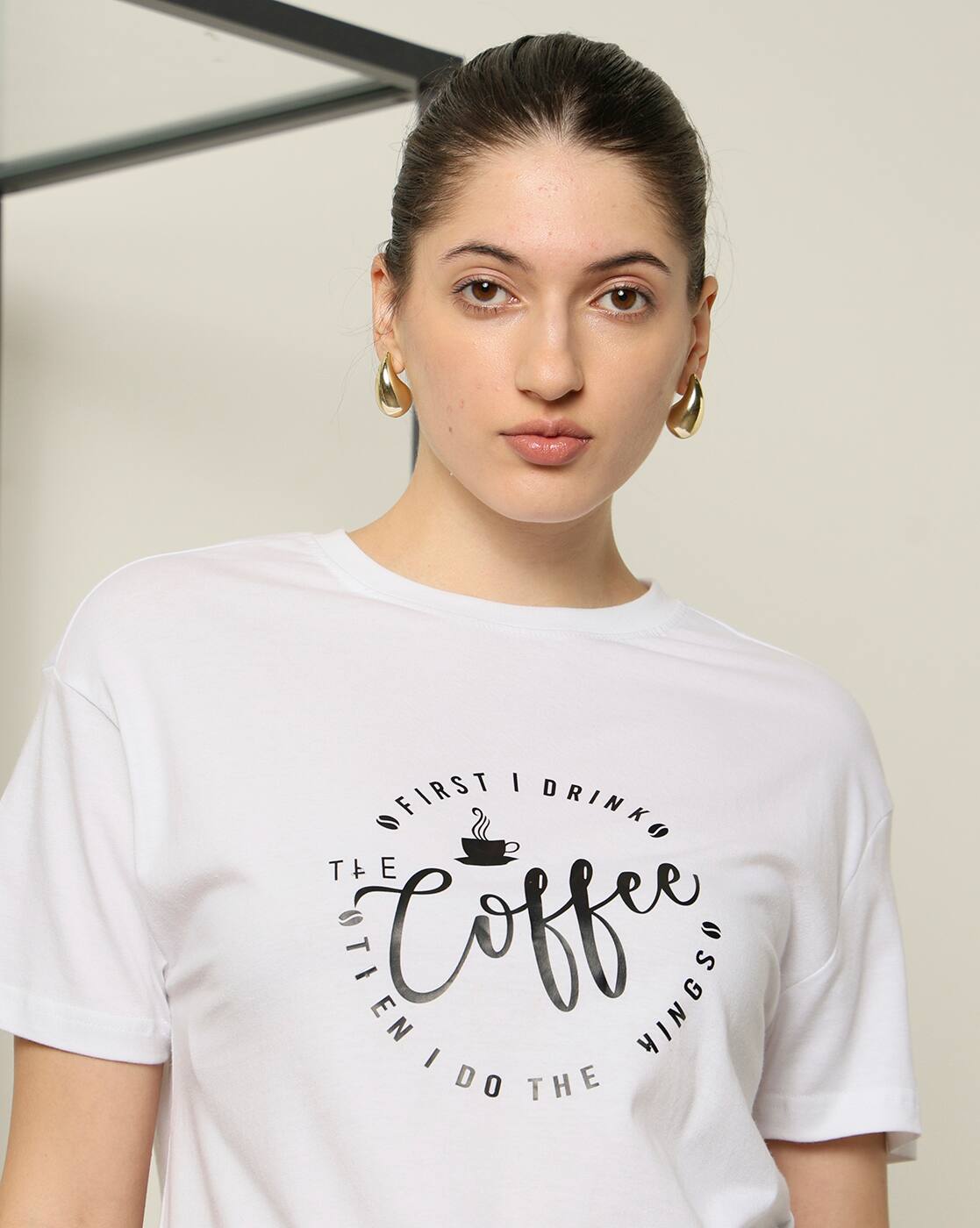 Drop Shoulder Typographic Chest Print Crew Tshirt