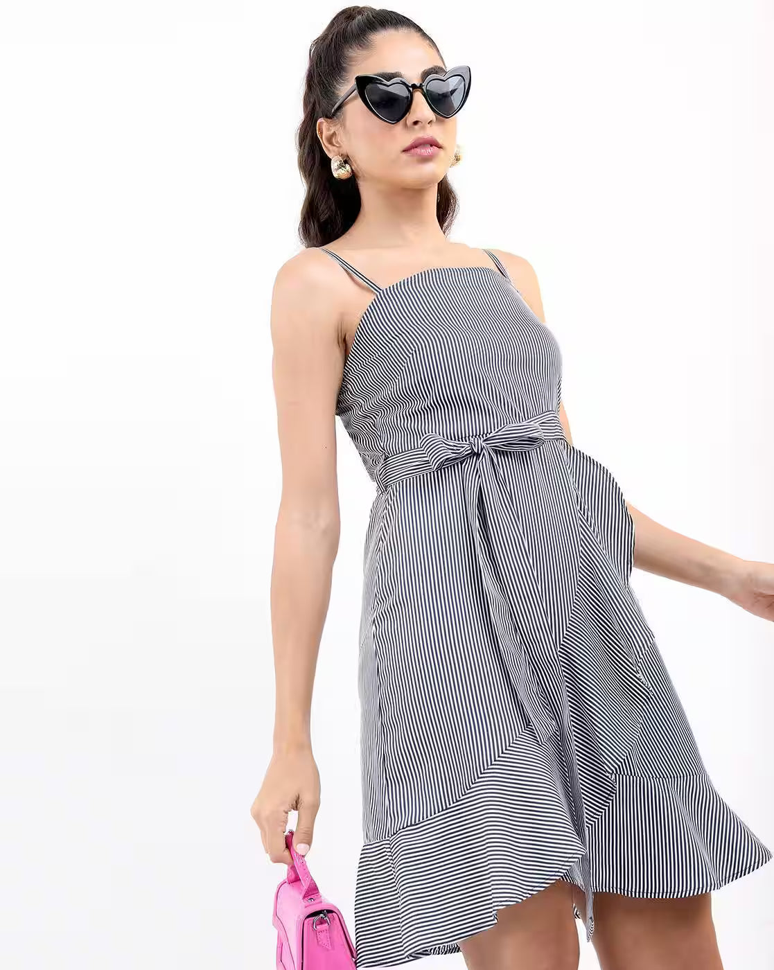 Striped A-Line Dress with Flounce |
