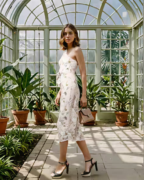 Dressbees One Shoulder Floral Print Split Dress with Front Tie-Knot