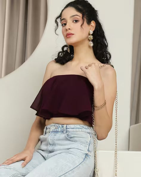Maroon strapless crop top